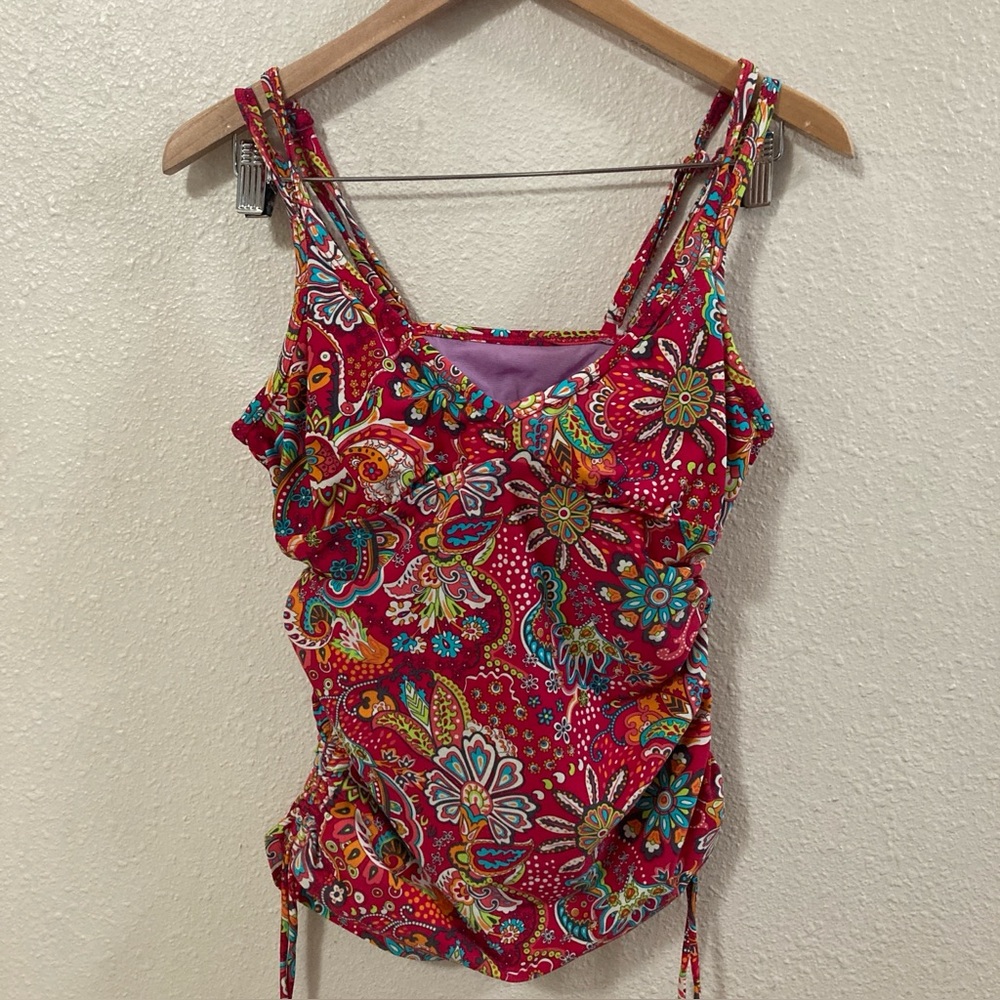 Athleta Tankini Top Swinsuit  Paisley Red Floral Print 36 B/C - Picture 11 of 15